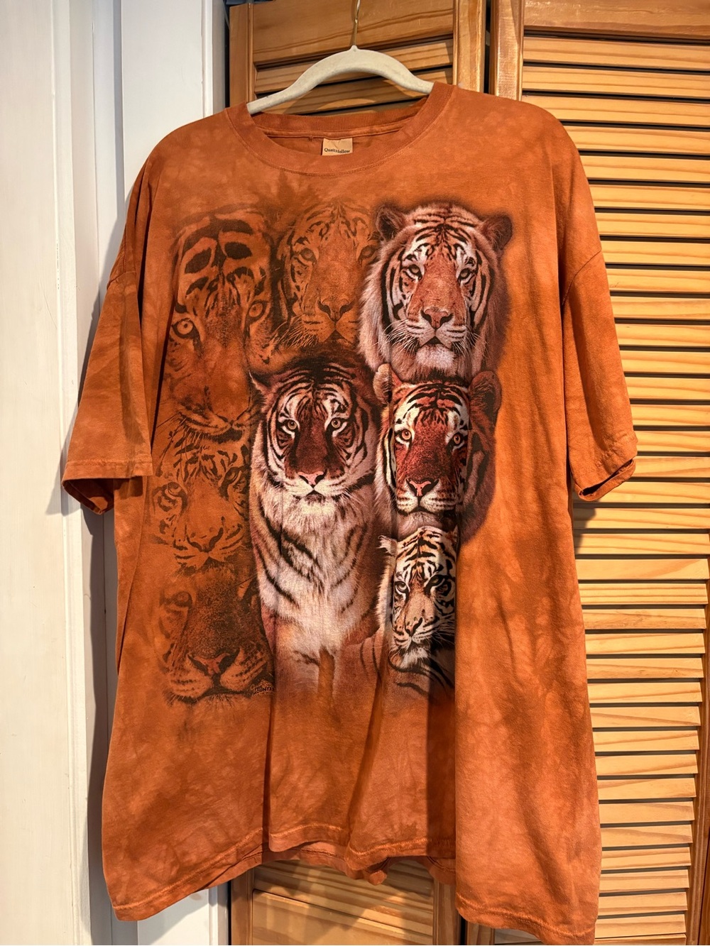 Vintage The Mountain Tiger Collage Graphic Tee Orange Tie Dye Shirt 2XL Cats Y2K